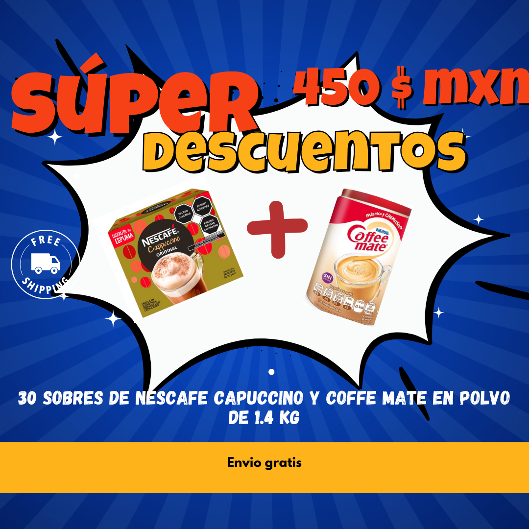 Promoción 30 sobres nescafé capuccino y coffe mate de 1.2 kg