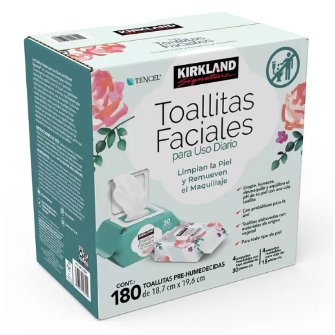 Kirkland Signature Toallitas Faciales 180 pzas