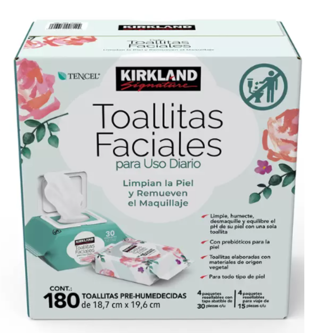 Kirkland Signature Toallitas Faciales 180 pzas